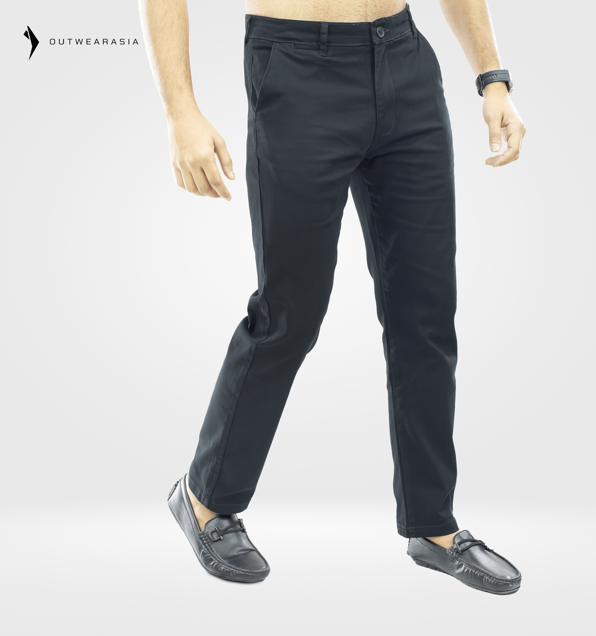 OutOutwear- Men's Twill Chino Pant Long Semi Narrow- black