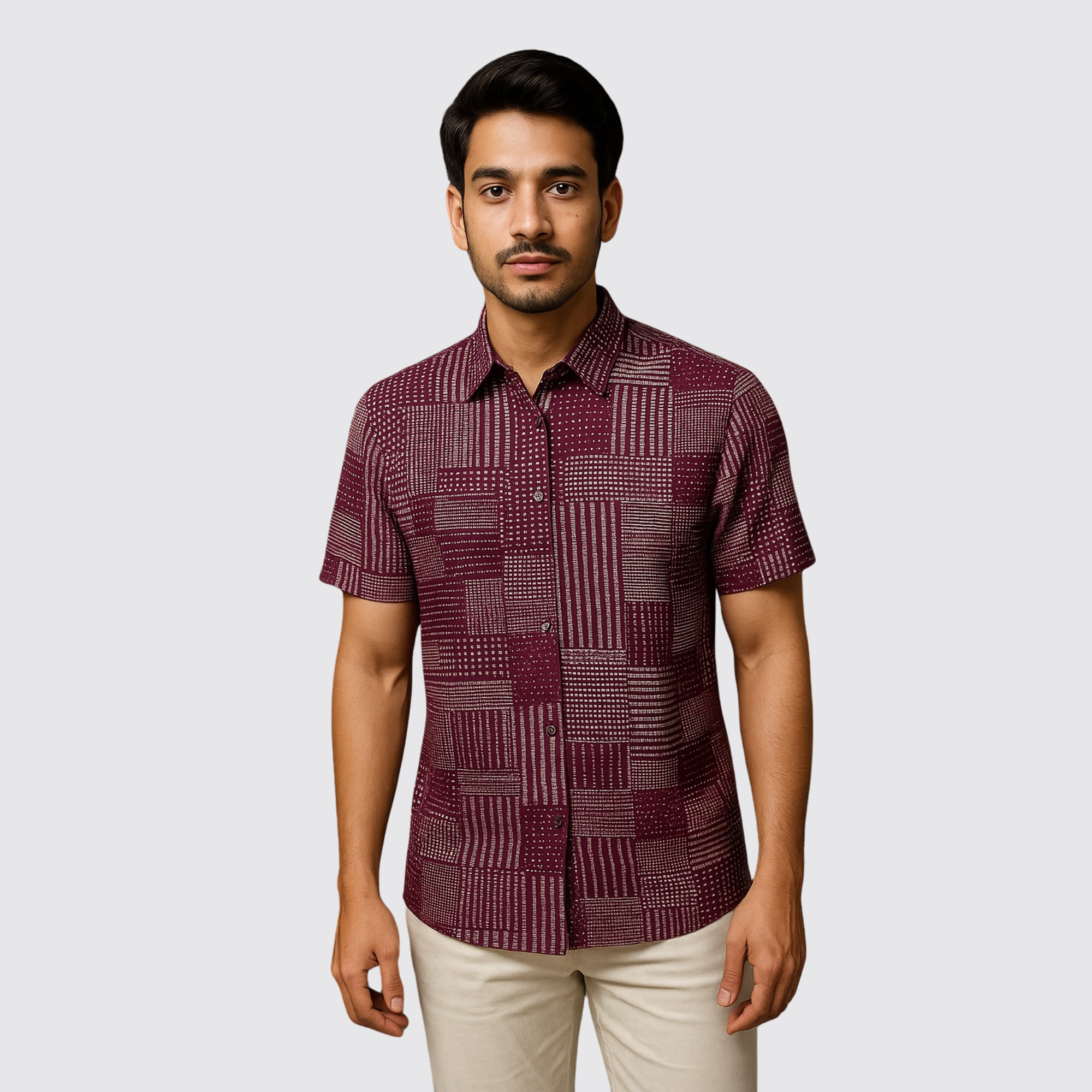 Men’s Purple Print Shirt – Short Sleeve