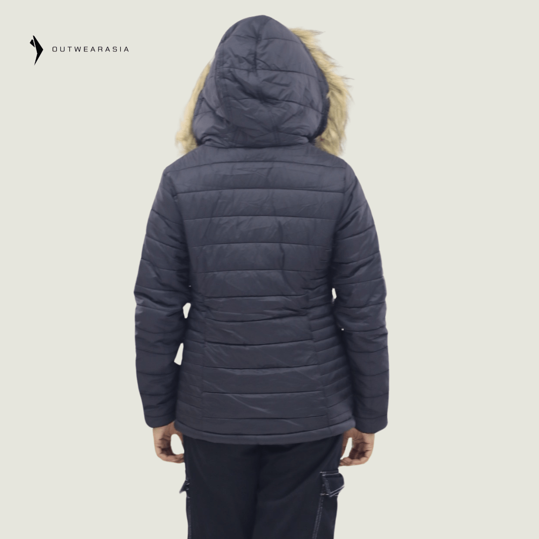 Premium Winter Ladies Jacket With Fa Hood - Black Amber