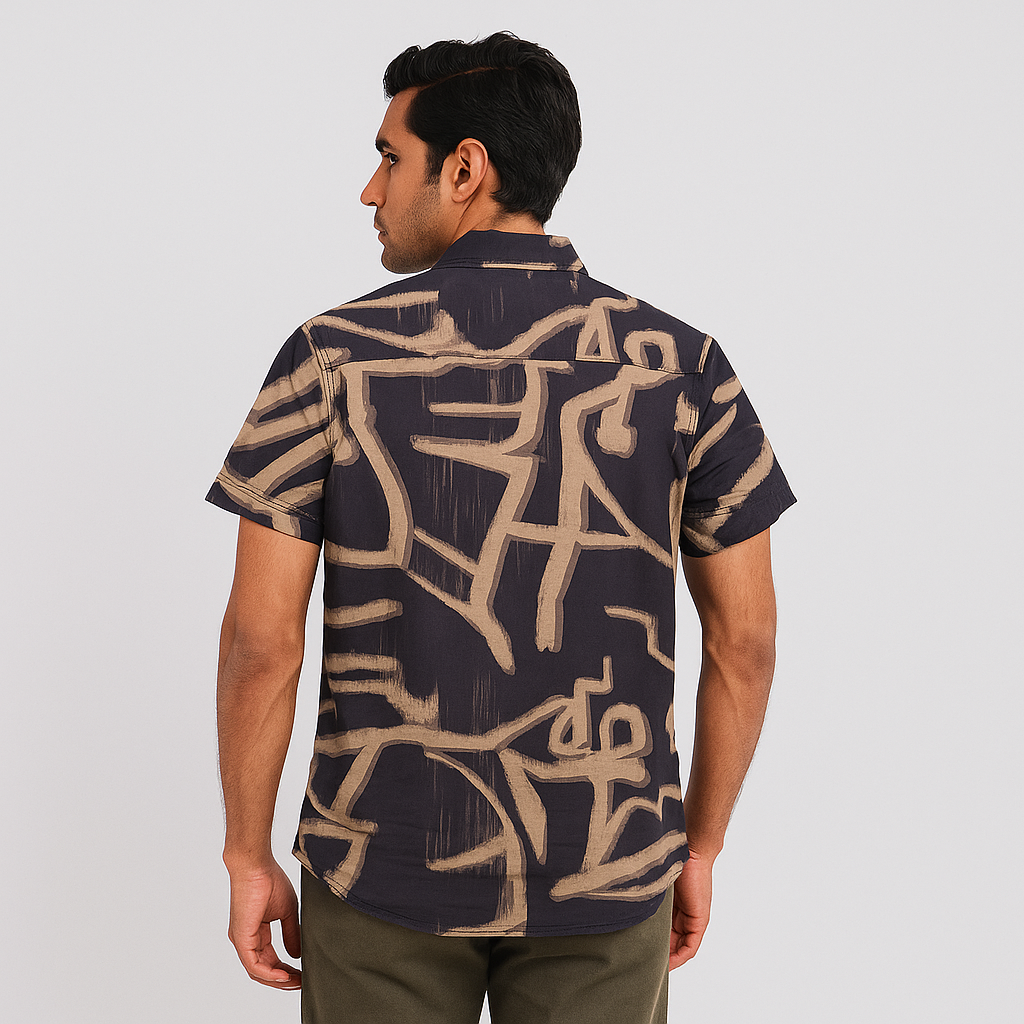 Men's Half Sleeve Printed Shirt – Coffee