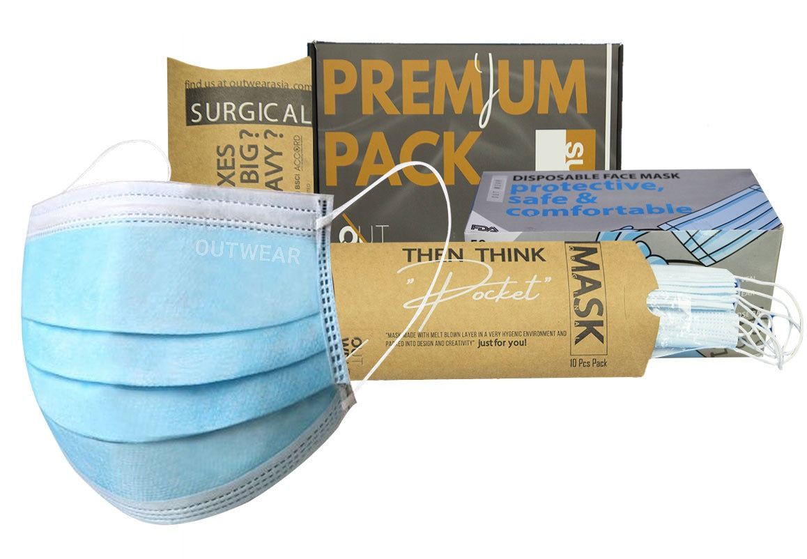 OUTWEAR Premium Disposable 3-Ply Surgical Face Mask – 10 Pcs Pack