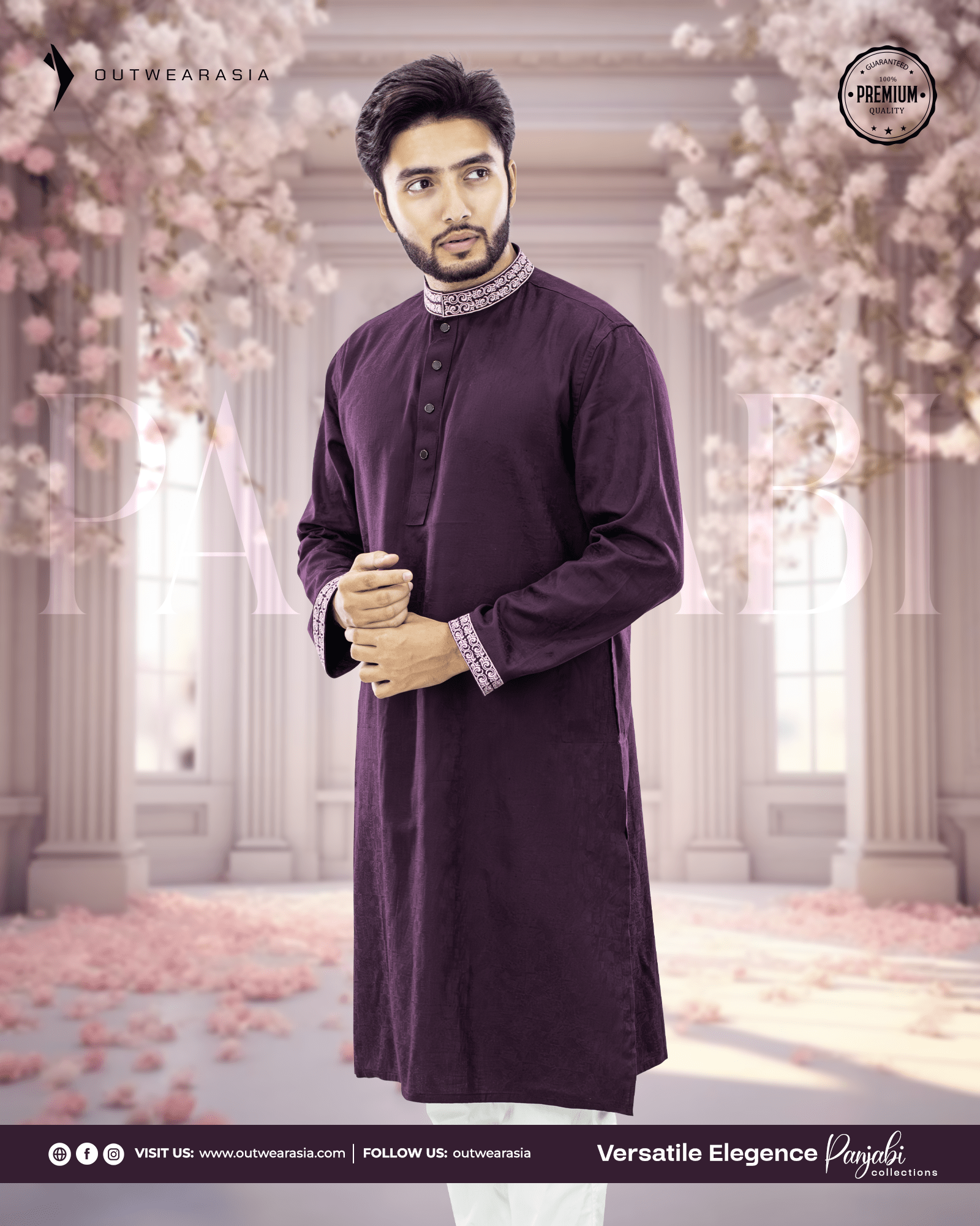 Outwear Men's Exclusive Embroidered Cotton Panjabi- D29