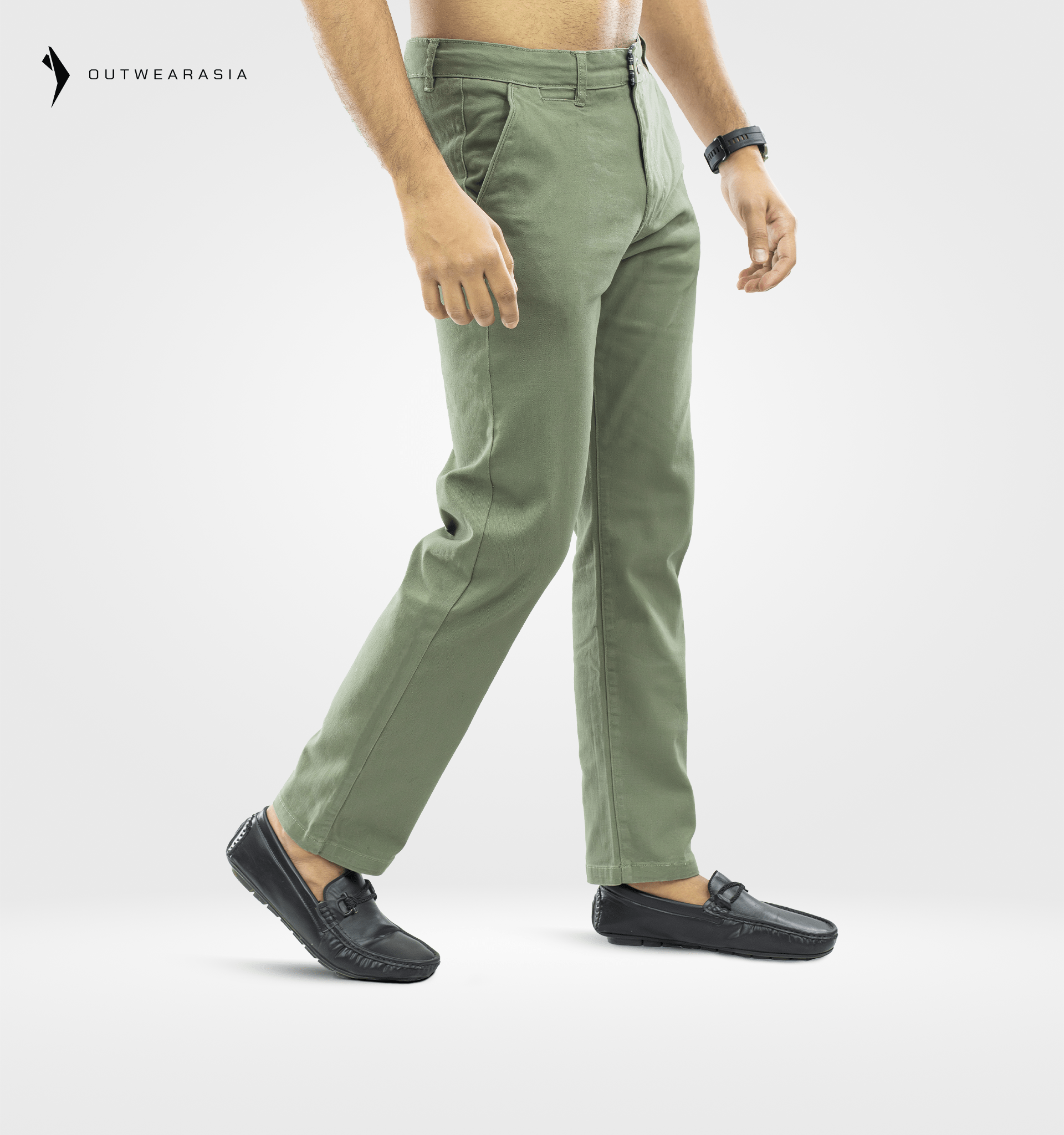 Outwear- Men's Twill Chino Pant Long Semi Narrow- Light Olive