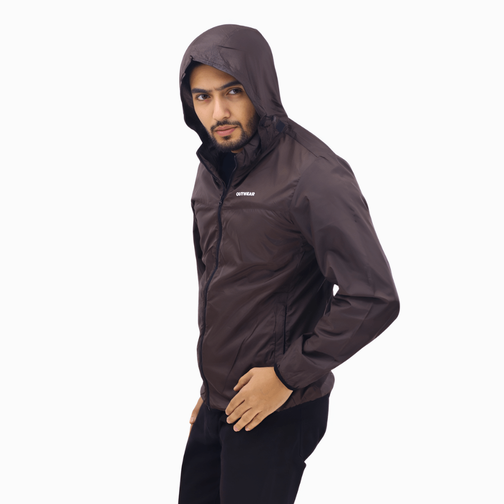 Windbreaker Travel Jacket with Portable Bag Coffe