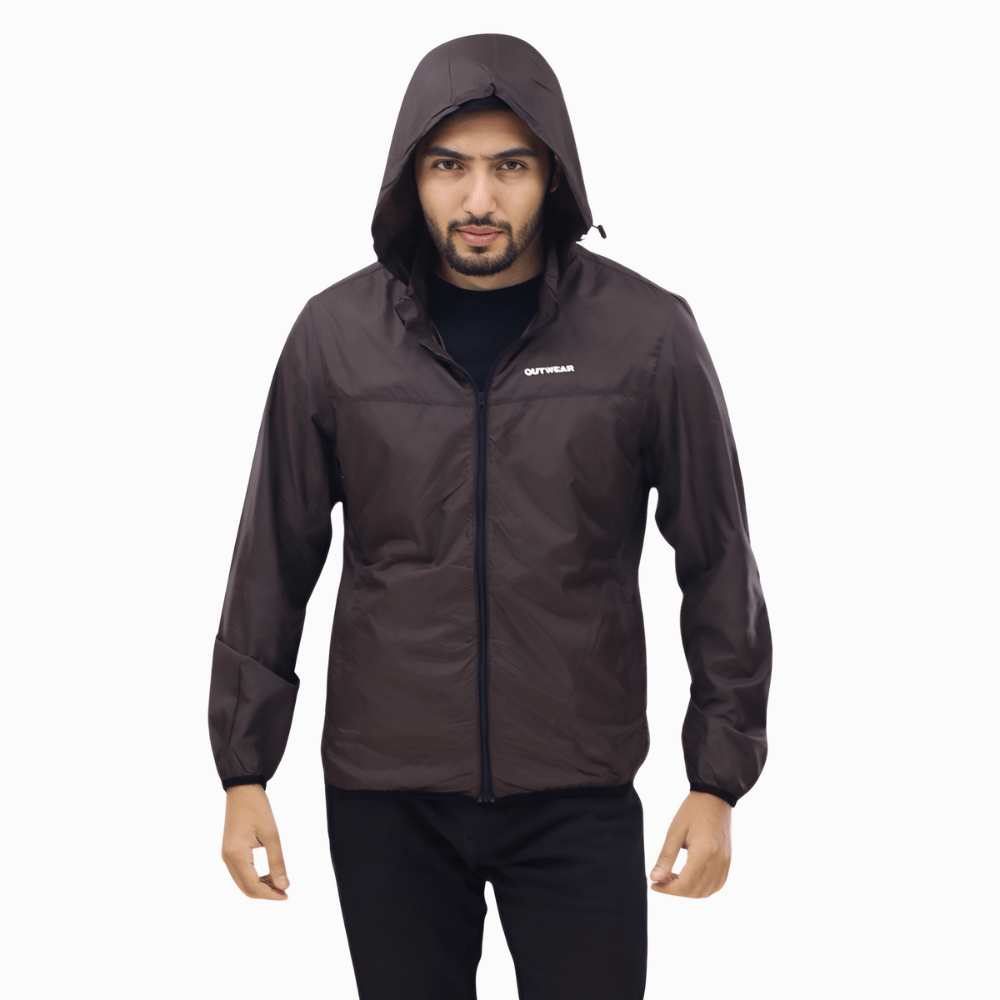 Windbreaker Travel Jacket with Portable Bag Coffe