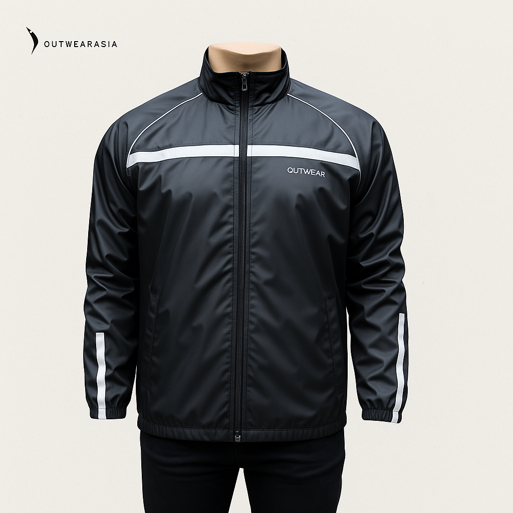 Premium Biker Windbreaker for Men’s With Printed Reflective, More Elasticity RIB & Raglan Collar- Gusty Black