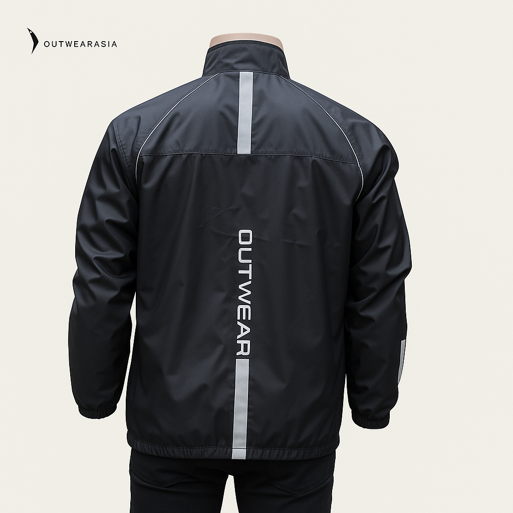 Premium Biker Windbreaker for Men’s With Printed Reflective, More Elasticity RIB & Raglan Collar- Gusty Black