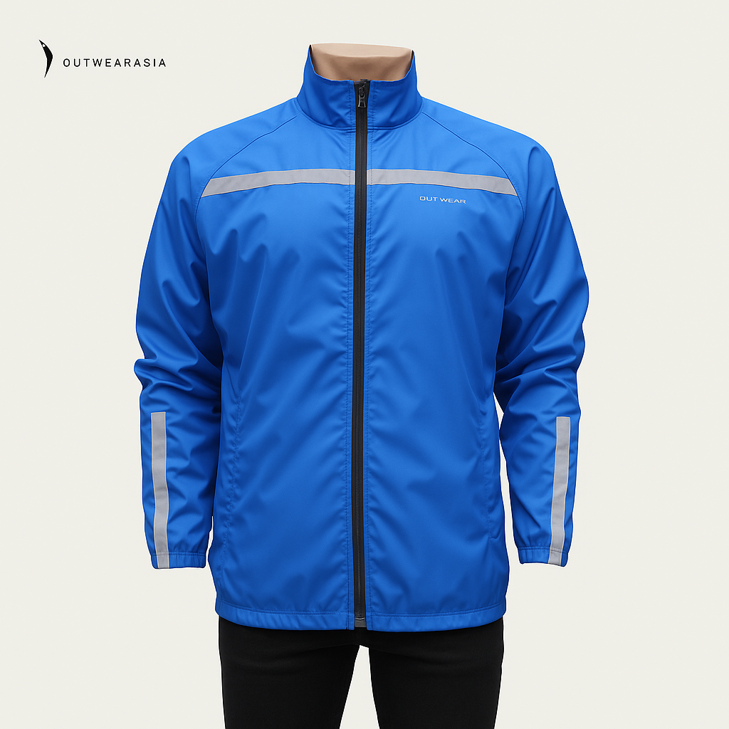 Premium Biker Windbreaker for Men’s With Printed Reflective, More Elasticity RIB & Raglan Collar- Gusty Blue