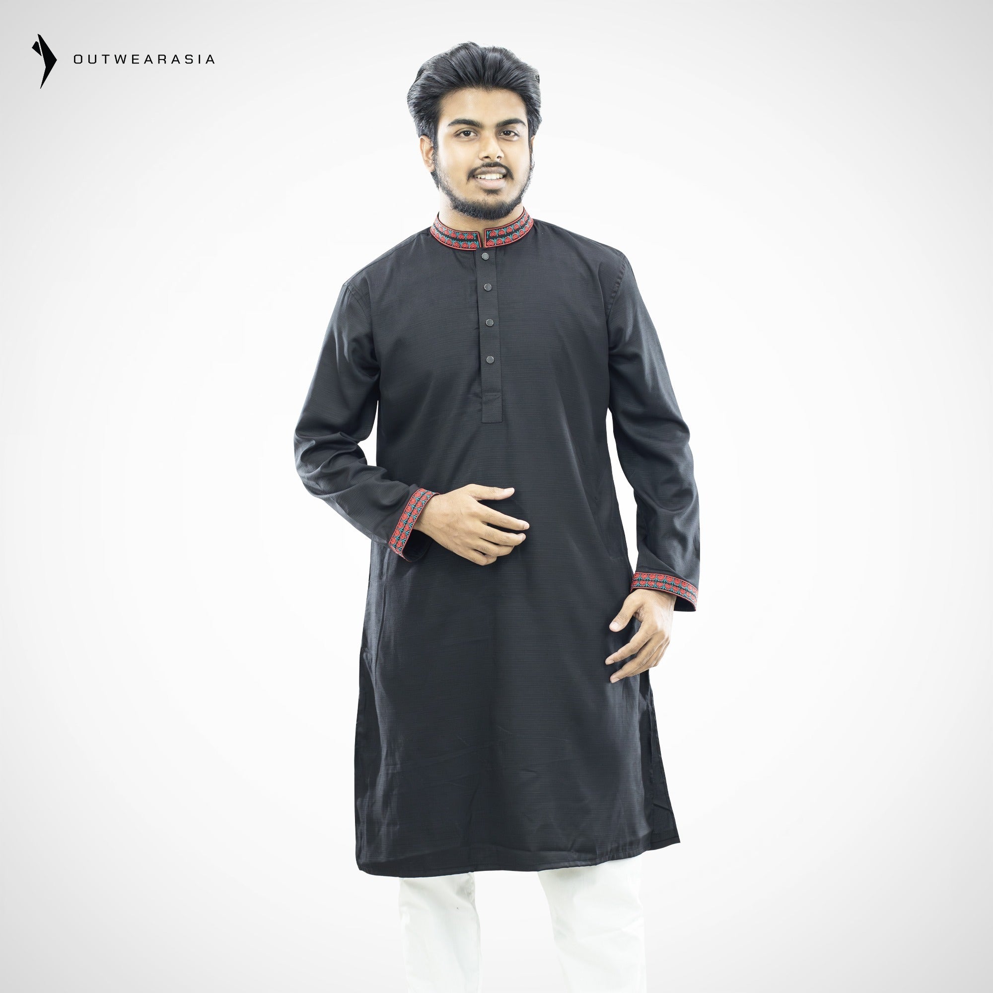 Outwear Men's Exclusive Embroidered Cotton Panjabi- D30