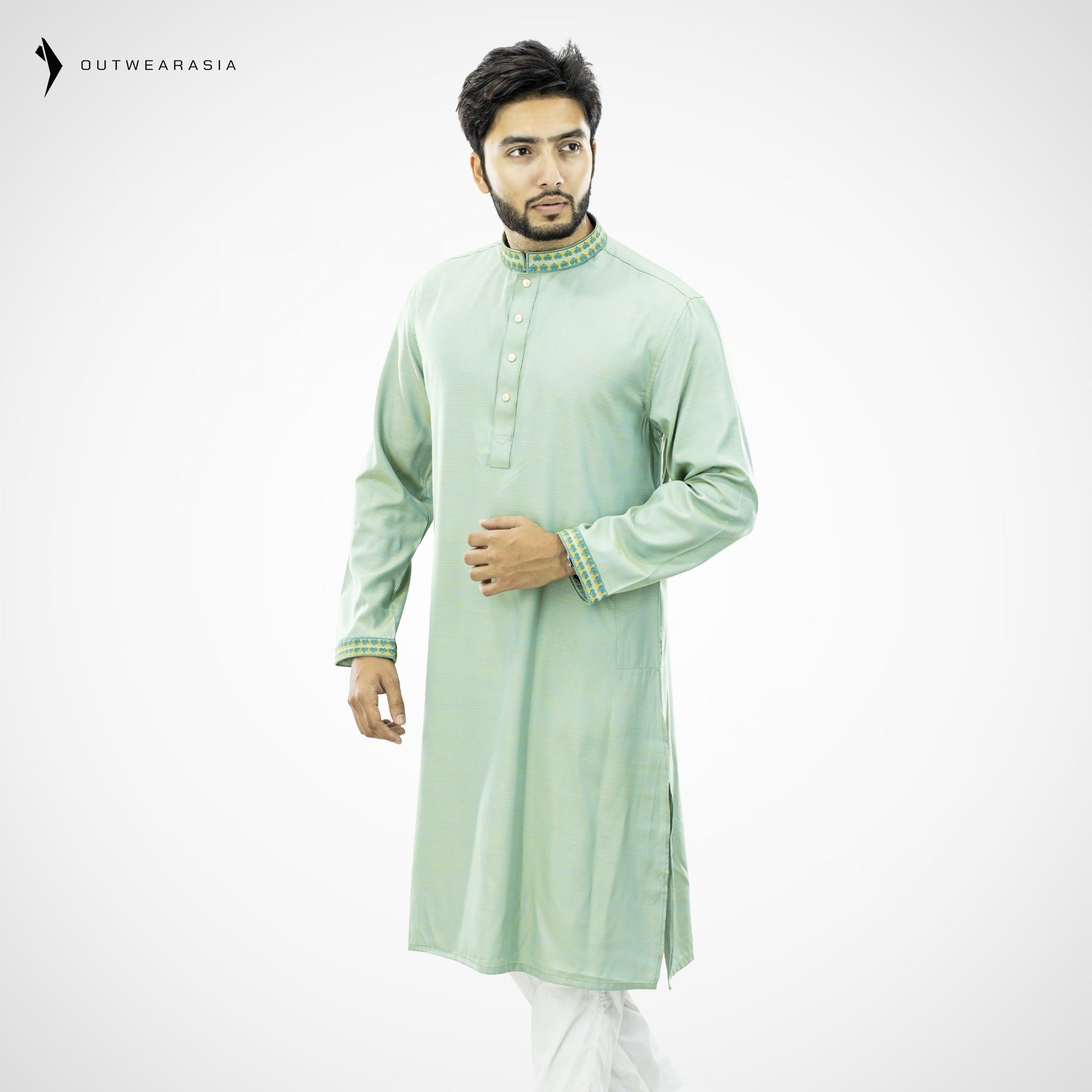Outwear Men's Exclusive Embroidered Cotton Panjabi- D30