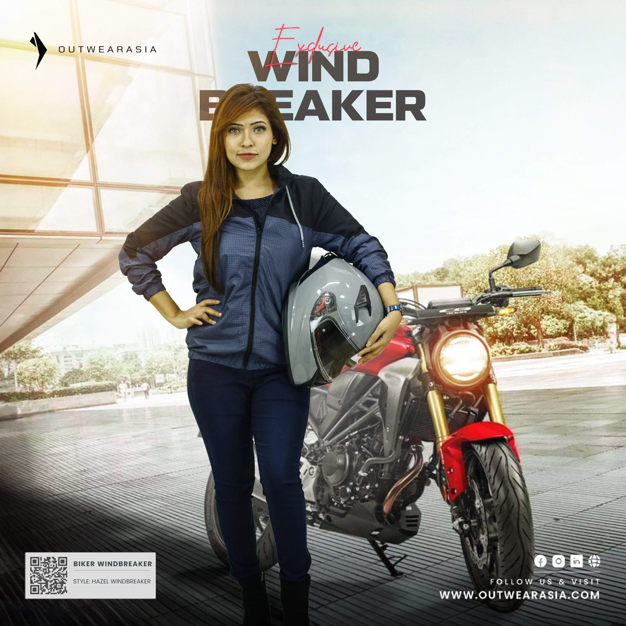 Outwear Ladies High Quality Premium Windbreaker For Lady Biker Hazel-Black Print