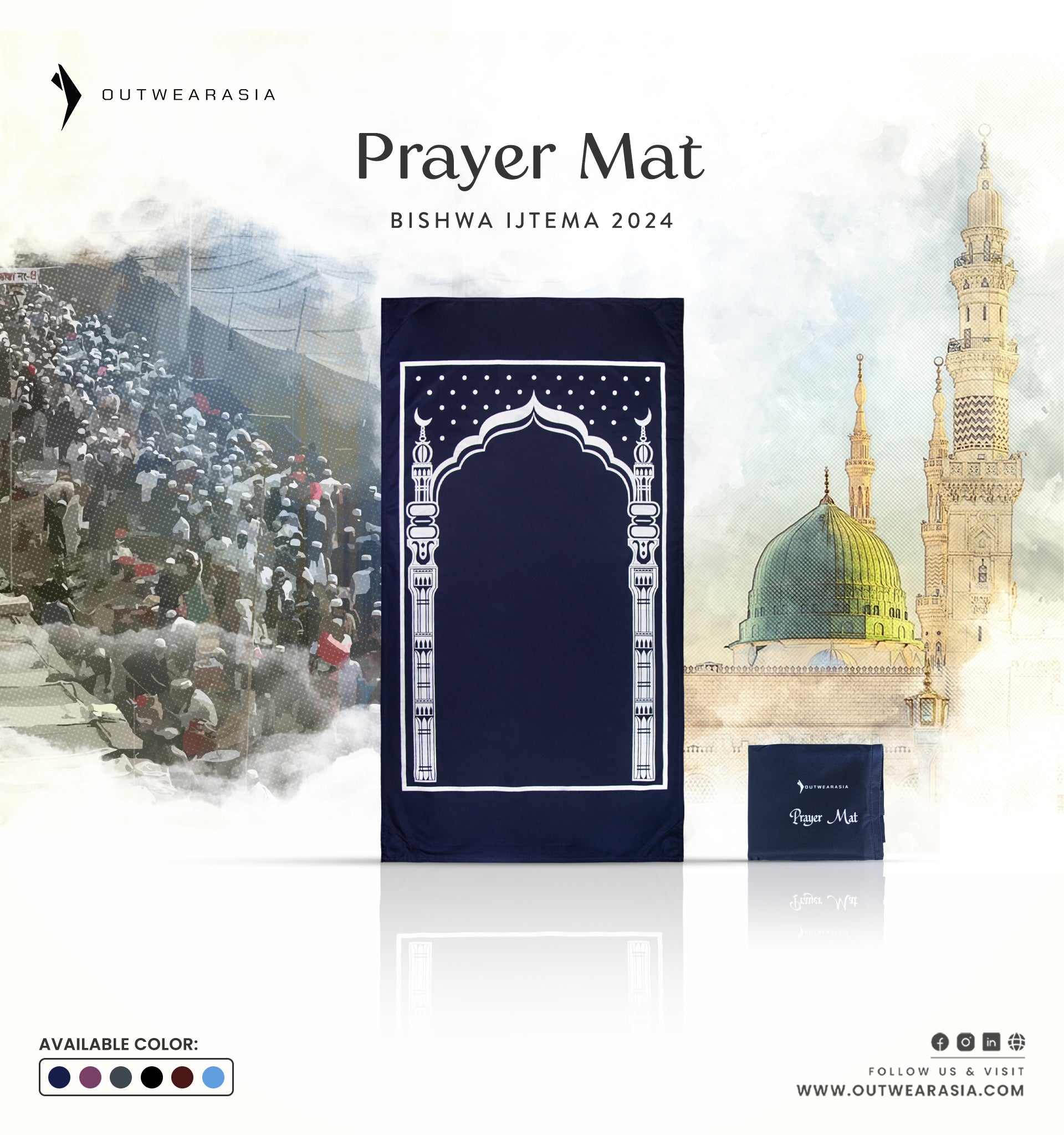 Portable Pocket Prayer Mat, Jaynamaz Navy