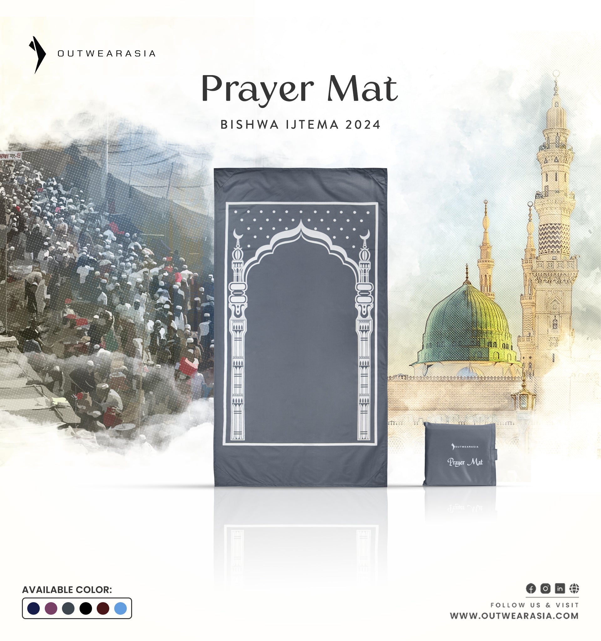 Portable Pocket Prayer Mat, Jaynamaz Grey