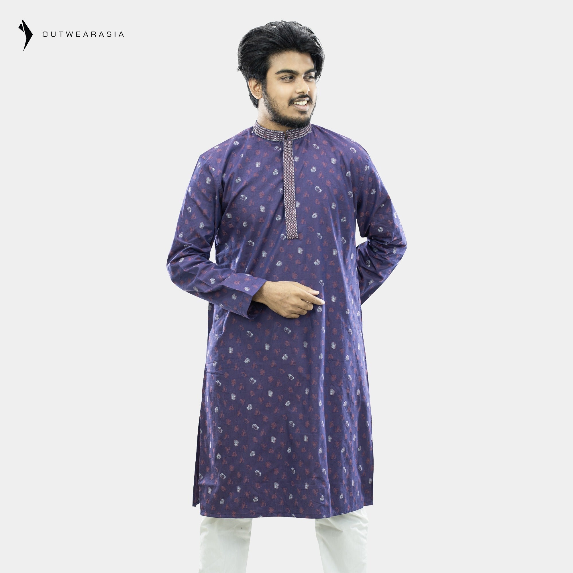 Outwear Men's Exclusive Embroidered Cotton Panjabi- D25