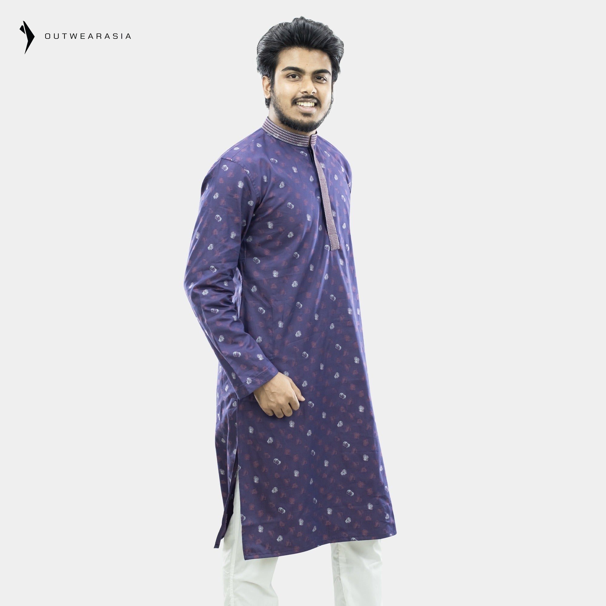 Outwear Men's Exclusive Embroidered Cotton Panjabi- D25