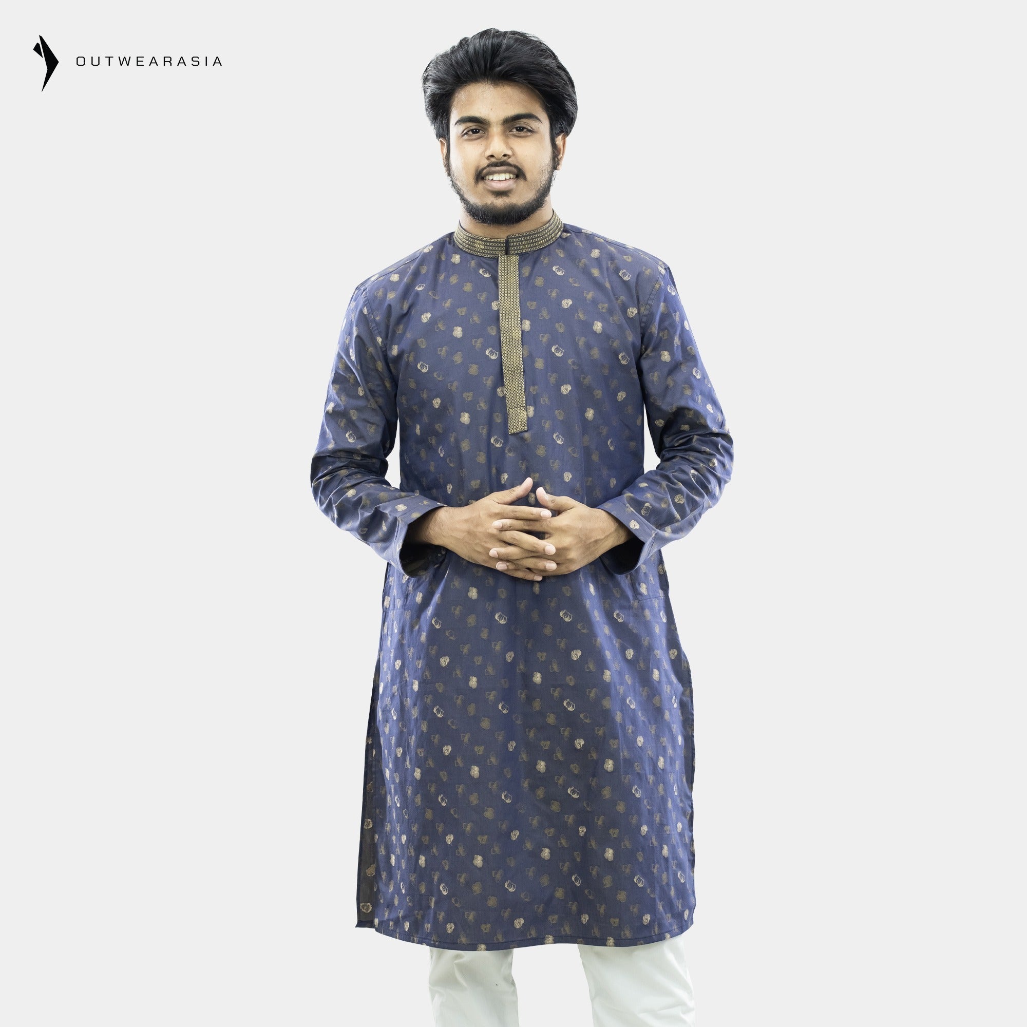 Outwear Men's Exclusive Embroidered Cotton Panjabi- D25