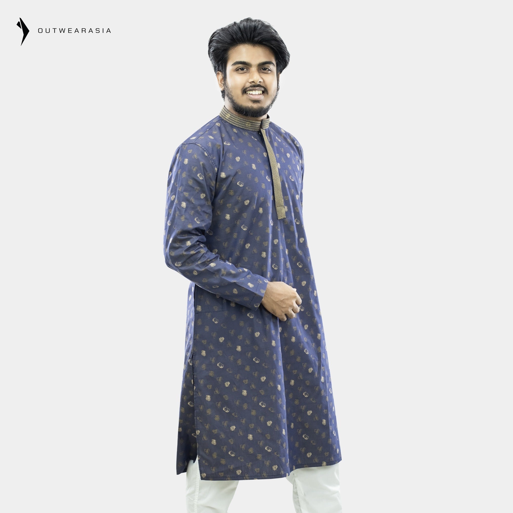 Outwear Men's Exclusive Embroidered Cotton Panjabi- D25