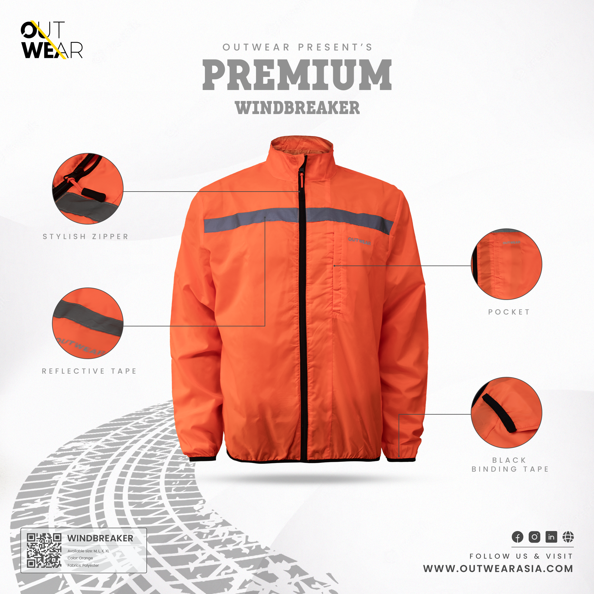 Premium Biker Windbreaker for Men’s -Orange