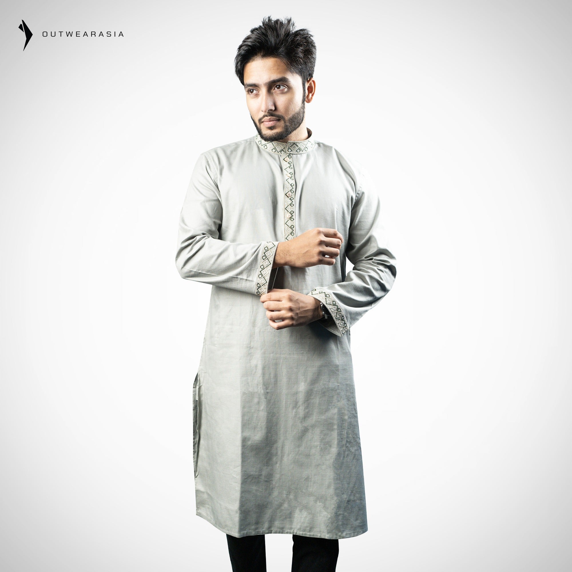 Outwear Men's Exclusive Embroidered Cotton Panjabi- D27