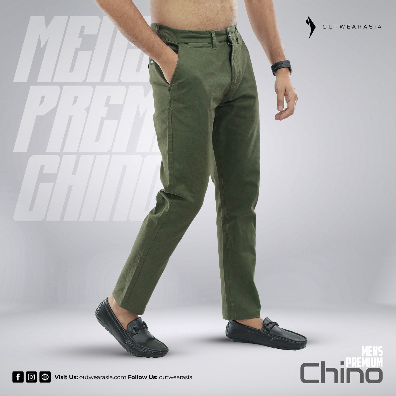 Outwear-Men's Twill Chino Pant Long - Deep Olive