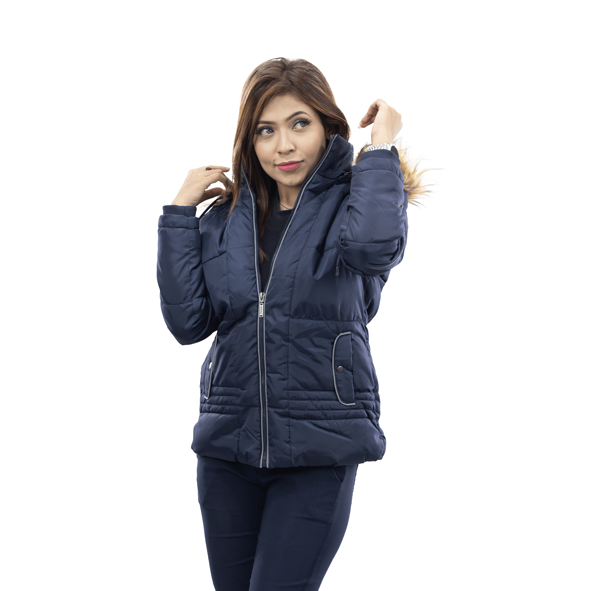 Premium Winter Ladies Jacket With Fa Hood-LIVIA NAVY