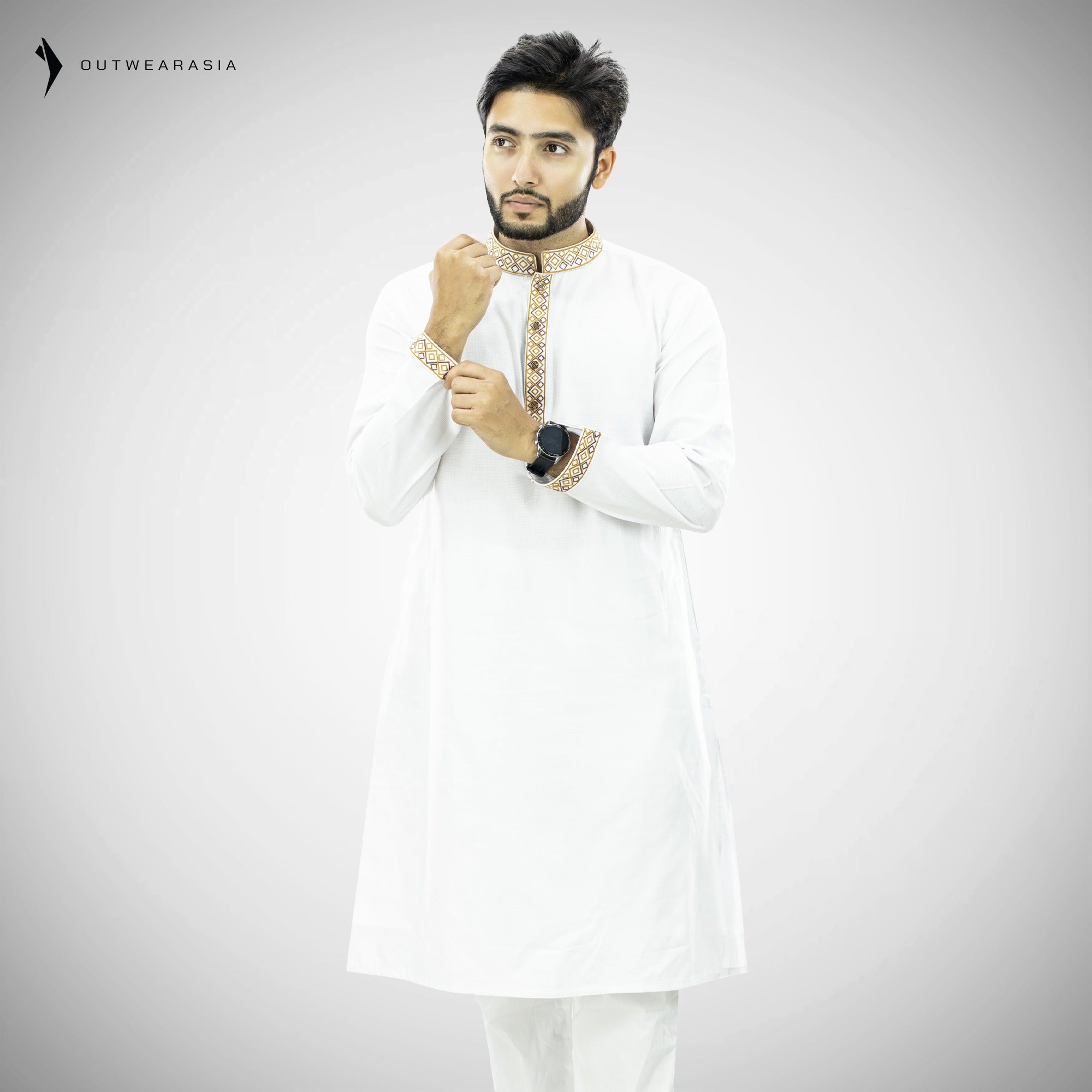 Outwear Men's Exclusive Embroidered Cotton Panjabi- D27