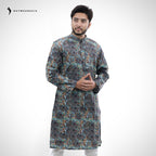 Teal Digital Printed Cotton Panjabi | Outwear - D23