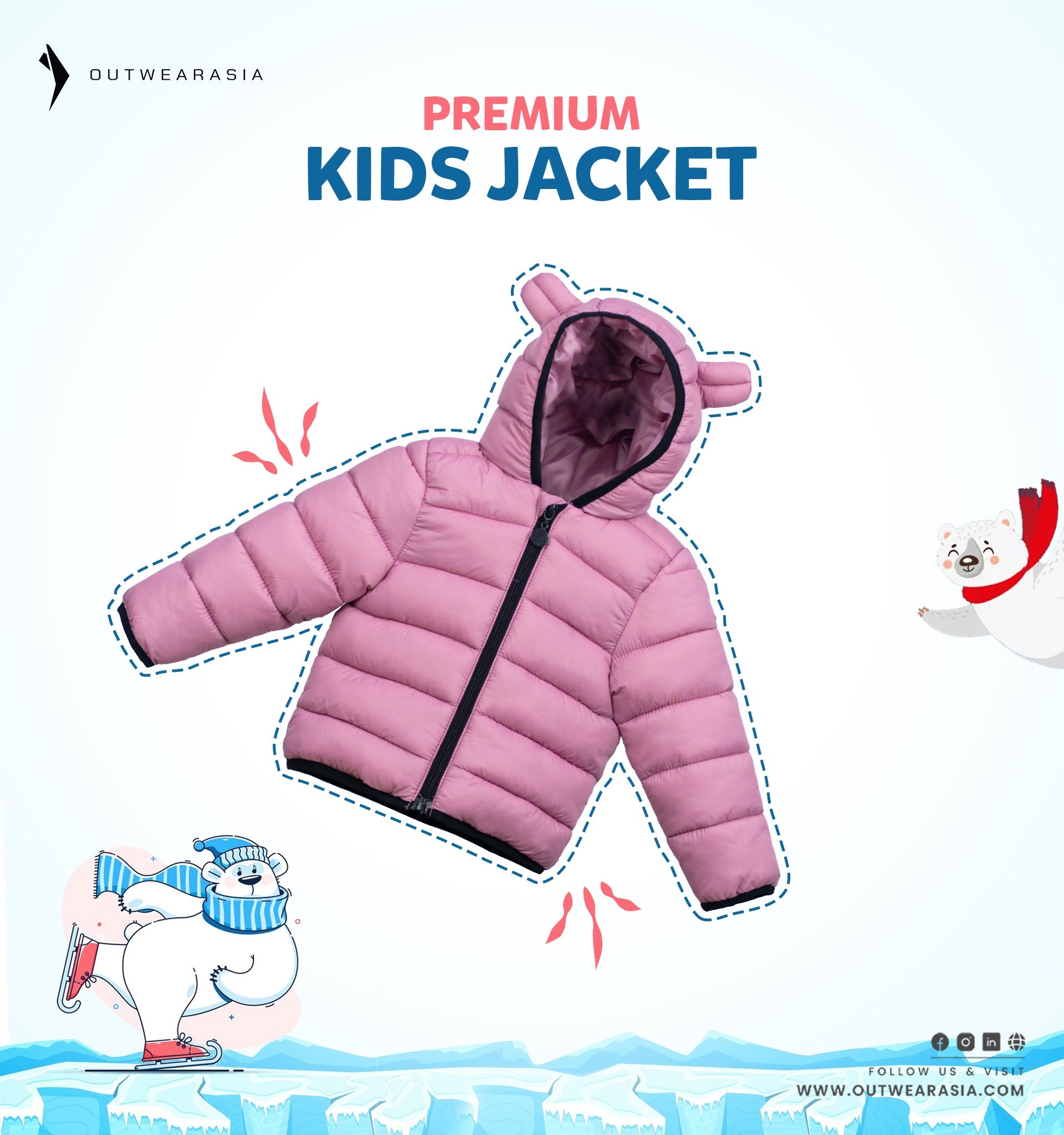 Kid's High Quality Premium Padding Jacket - Toddler Solid with Ear