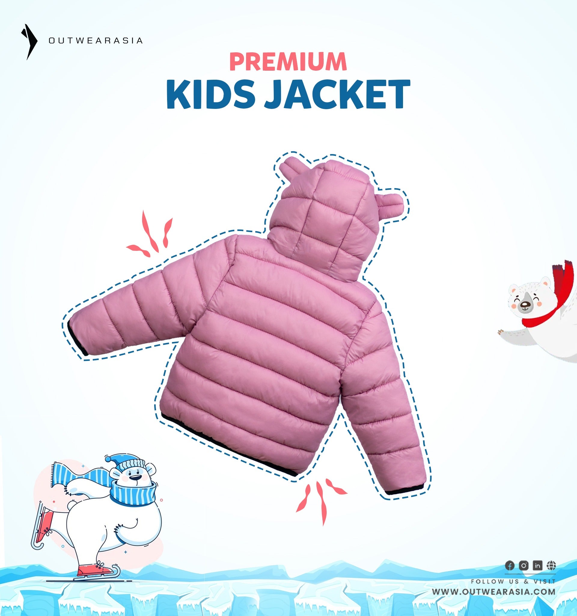 Kid's High Quality Premium Padding Jacket - Toddler Solid with Ear