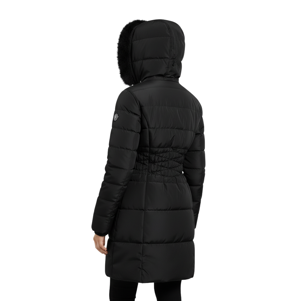 Women's Knee Length Puffer Women Long Sleeve Hooded jacket F&F black