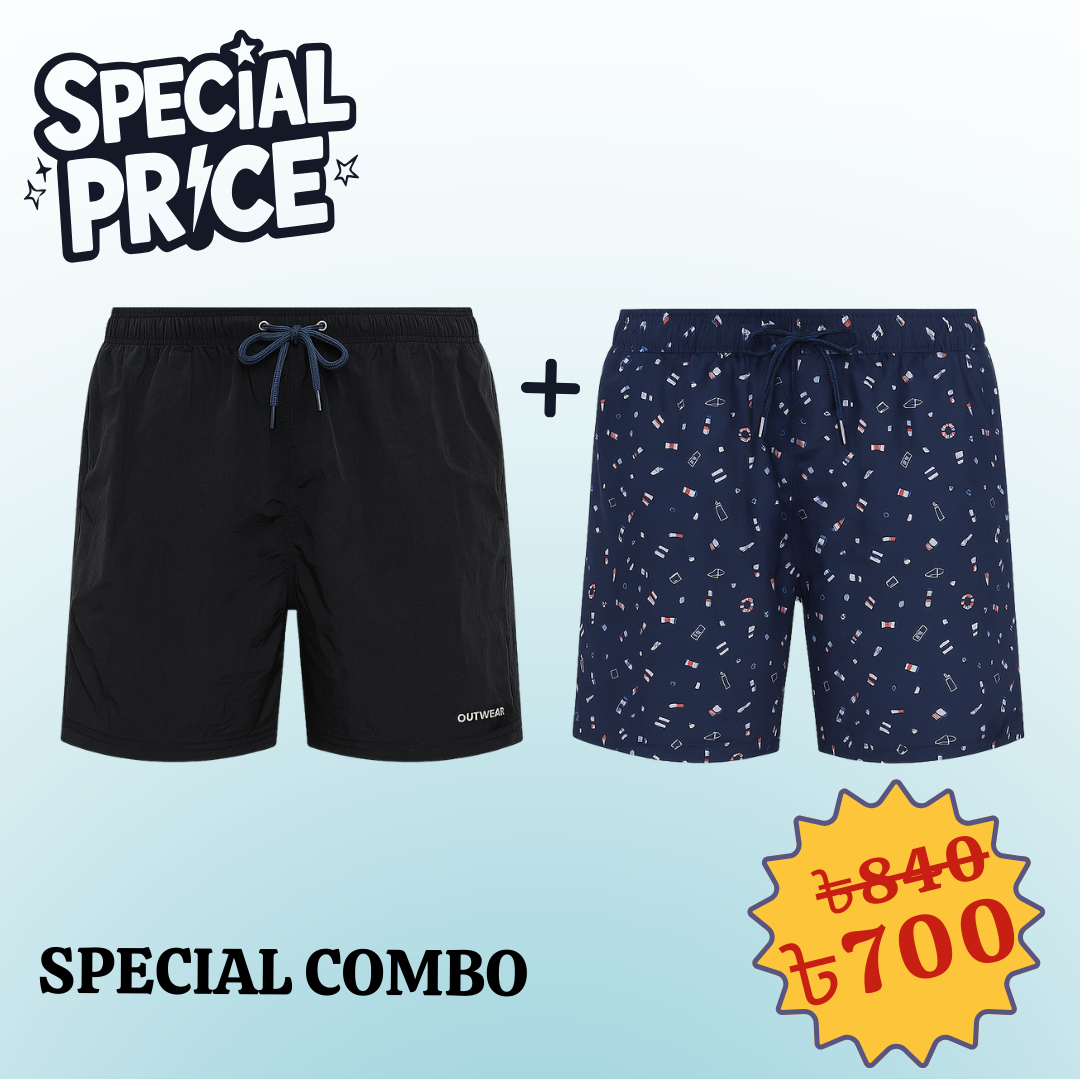 SwimShorts Special Combo Offer Black and Navy Print 2 pcs