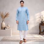 Men's Printed Jacquard Fabric Panjabi | Outwear - D24_Sky Blue