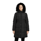 Women's Knee Length Puffer Women Long Sleeve Hooded jacket F&F black
