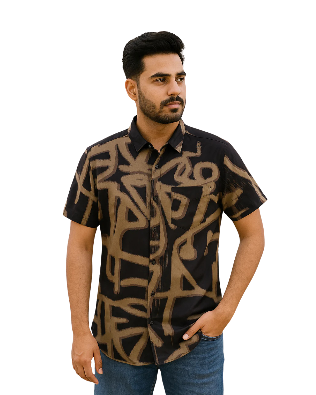 Men's Half Sleeve Printed Shirt – Coffee