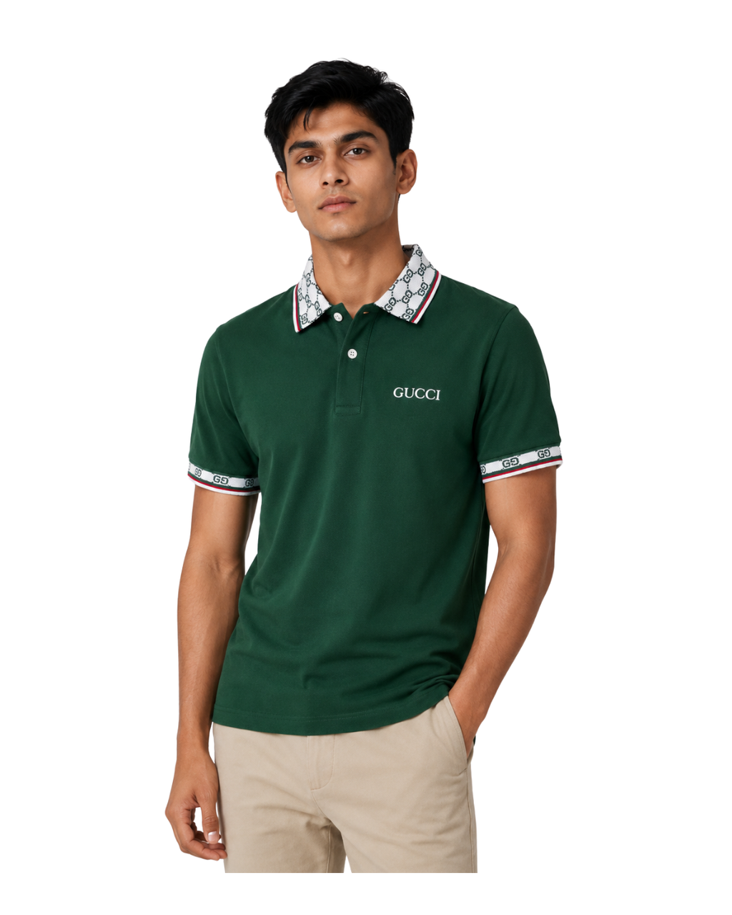 Premium Green Polo Shirt with Printed Collar & Sleeve Rib