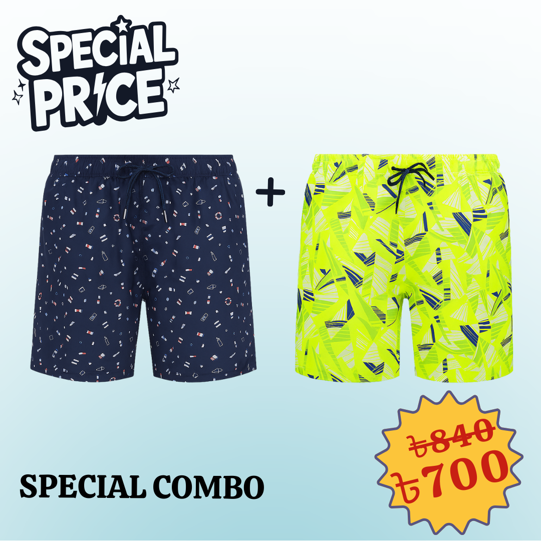 SwimShorts Special Combo Offer Navy print and Neon Print 2 pcs