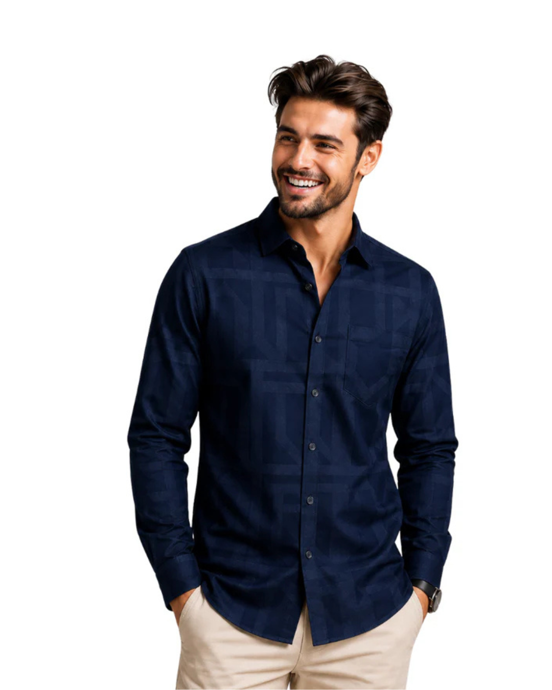 Men's Navy Blue Printed Shirt - Full Sleeve Stylish Casual Shirt for Men