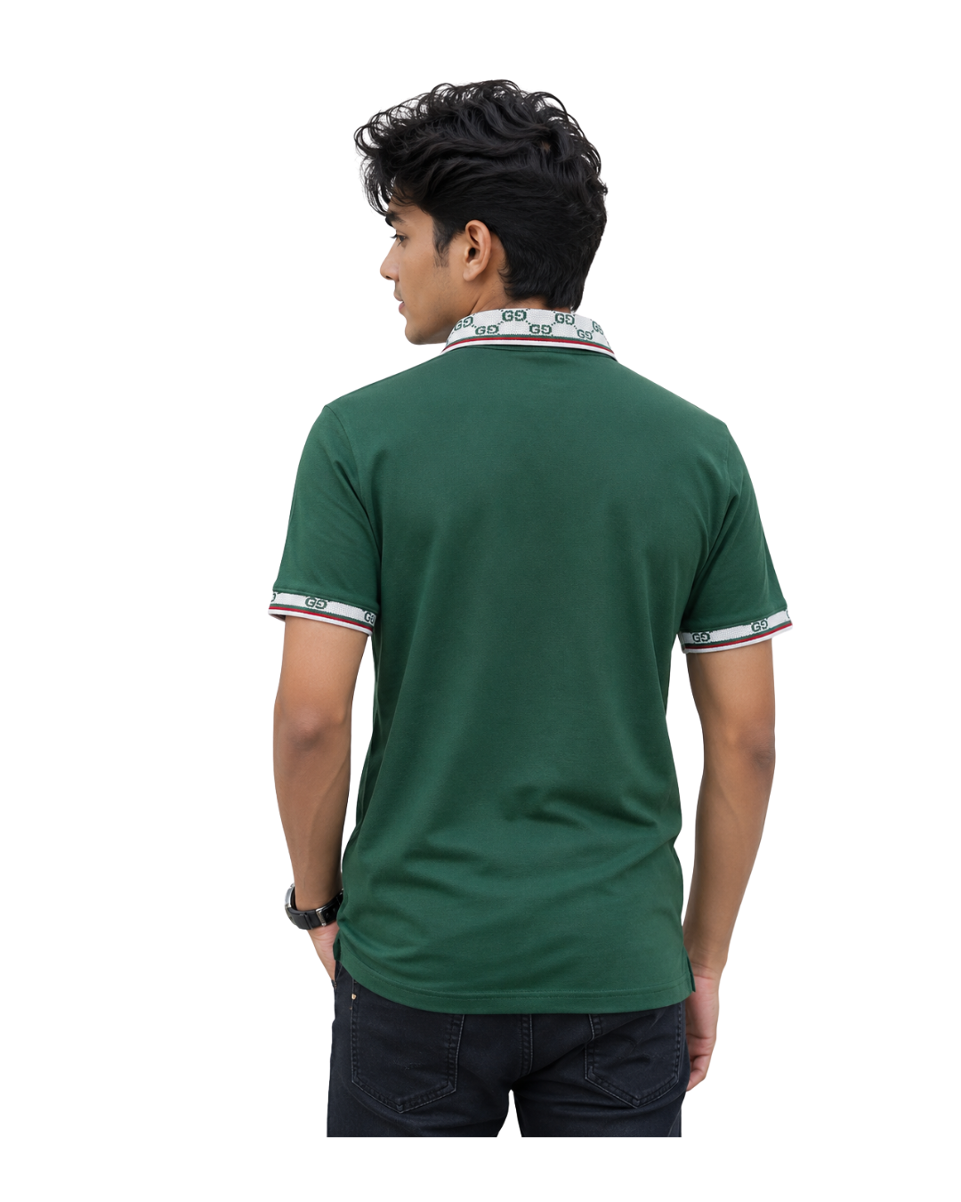 Premium Green Polo Shirt with Printed Collar & Sleeve Rib
