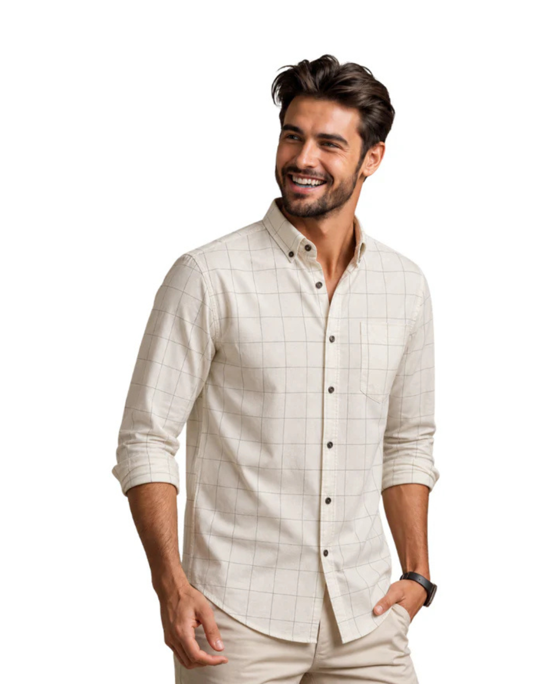 Men's White Check Shirt - Full Sleeve Cotton Casual Shirt