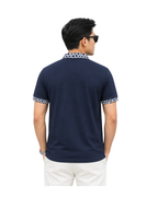 Premium Navy Monogram Collar Polo Shirt for Men