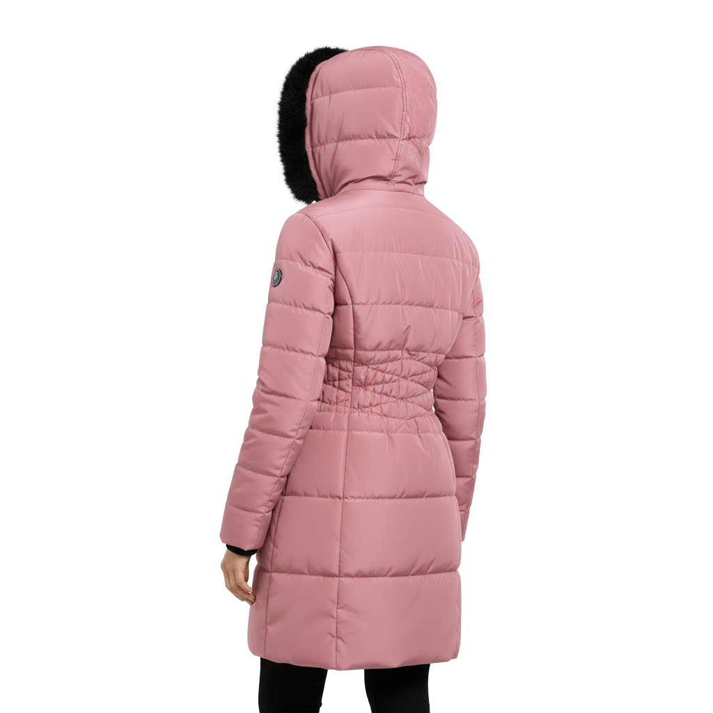 Women's Knee Length Puffer Women Long Sleeve Hooded jacket F&F pink