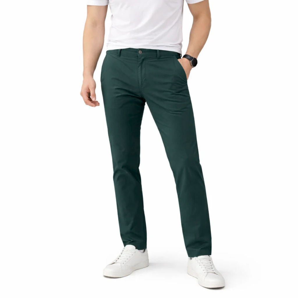 Men’s Slim Fit Olive Green Stretch Chinos – Modern Smart Casual Trousers