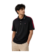 Men’s Black Polo Shirt with Red & Navy Shoulder Stripe