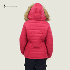 Premium Winter Ladies Jacket With Fa Hood- Red Amber