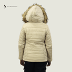 Premium Winter Ladies Jacket With Fa Hood- Off White Amber