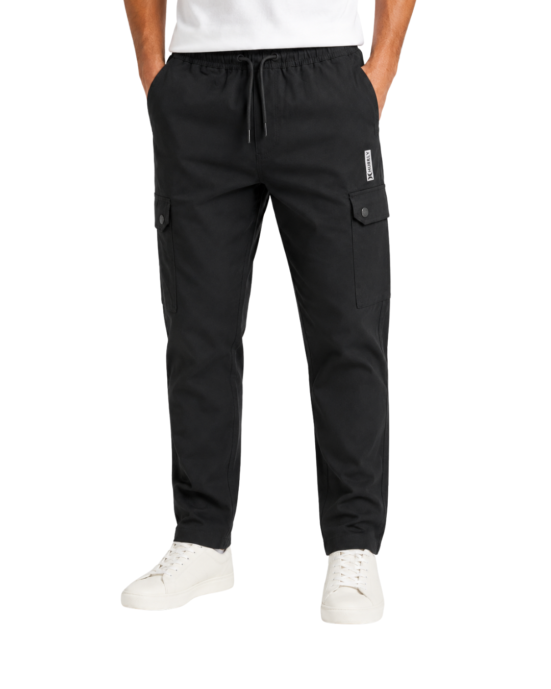 Men’s Black Cargo Jogger Trouser with Elastic Waist & Side Pockets
