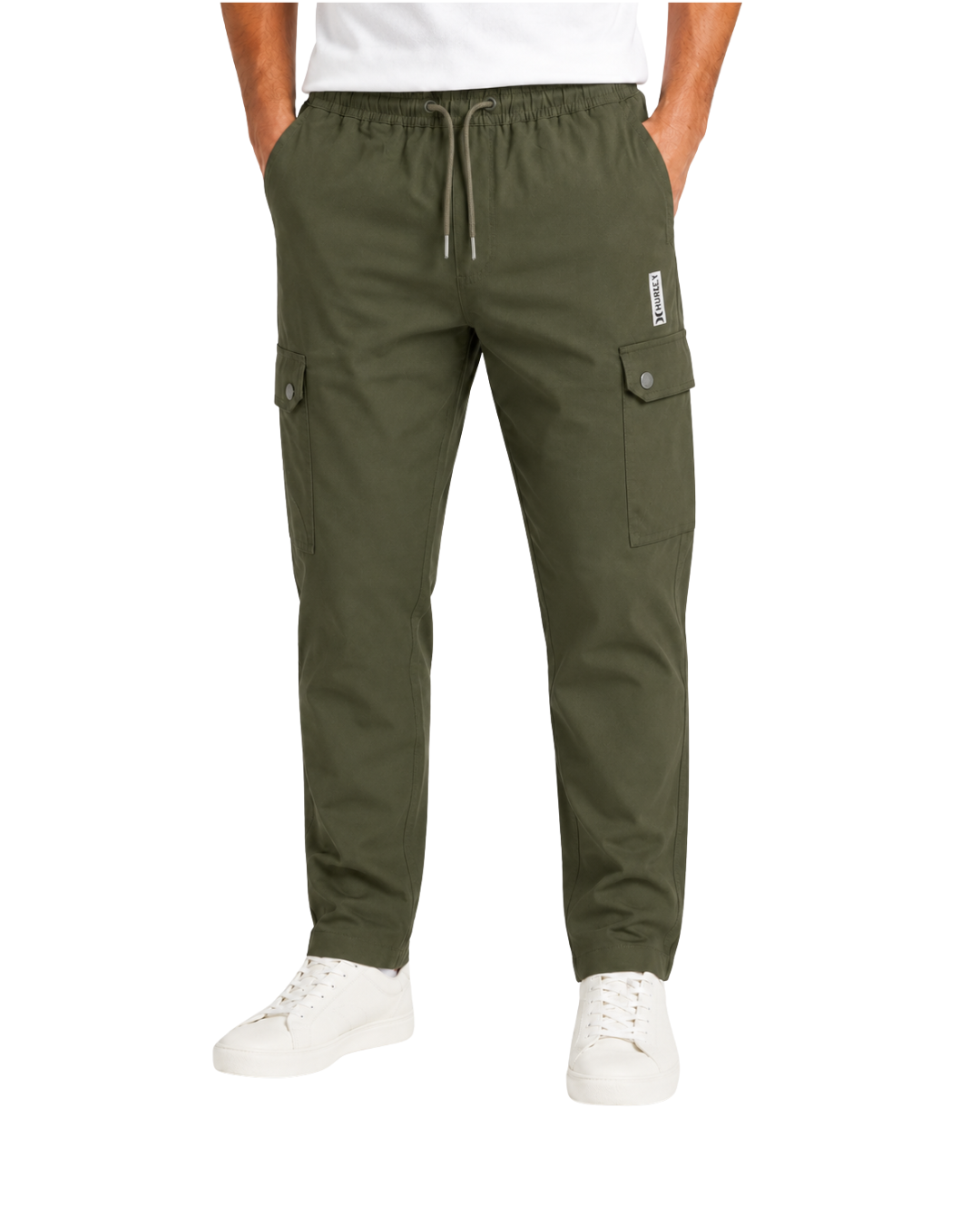 Men’s Olive Green Cargo Jogger Pants with Drawstring Waist