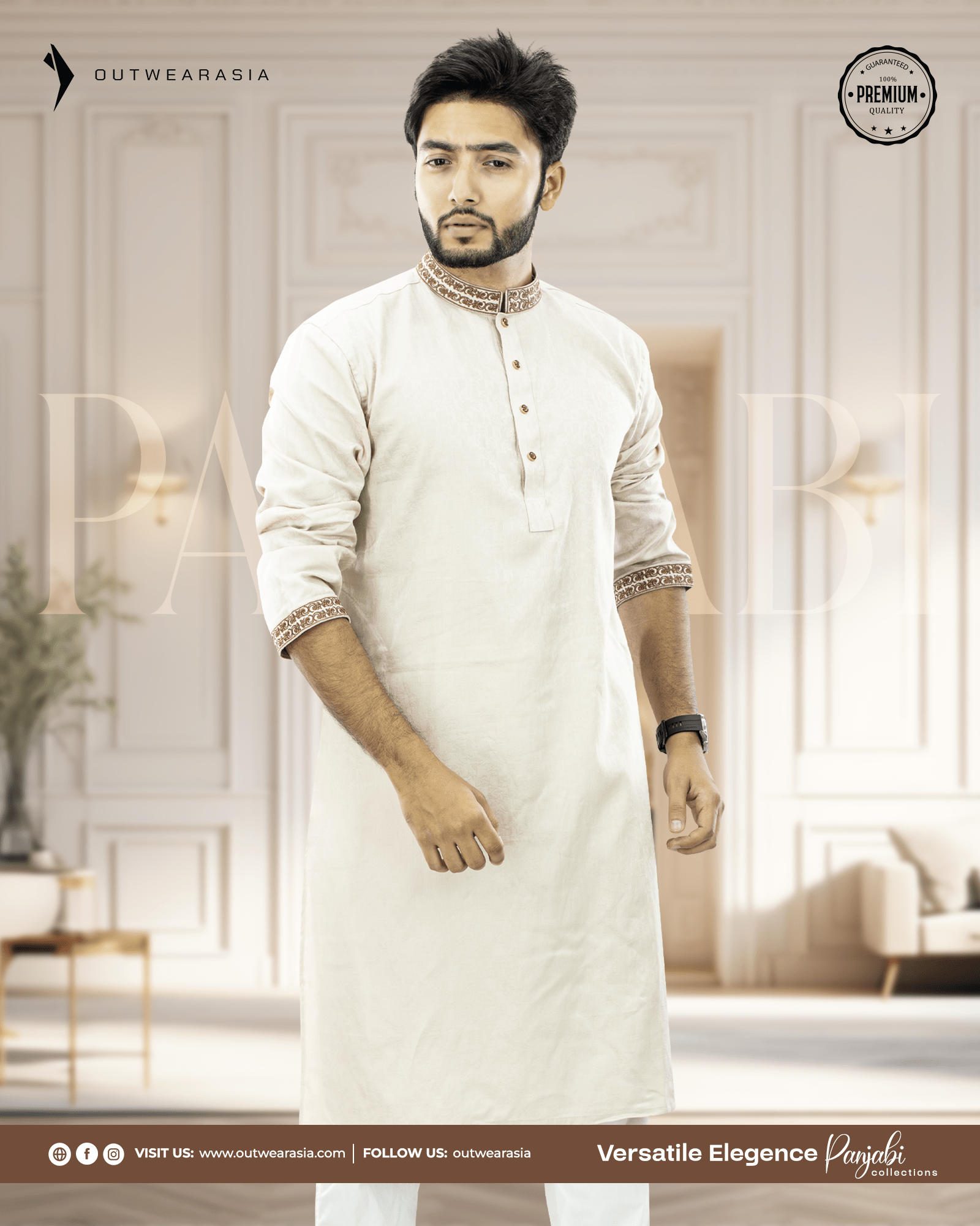 Outwear Men's Exclusive Embroidered Cotton Panjabi- D29
