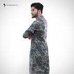Teal Digital Printed Cotton Panjabi | Outwear - D23