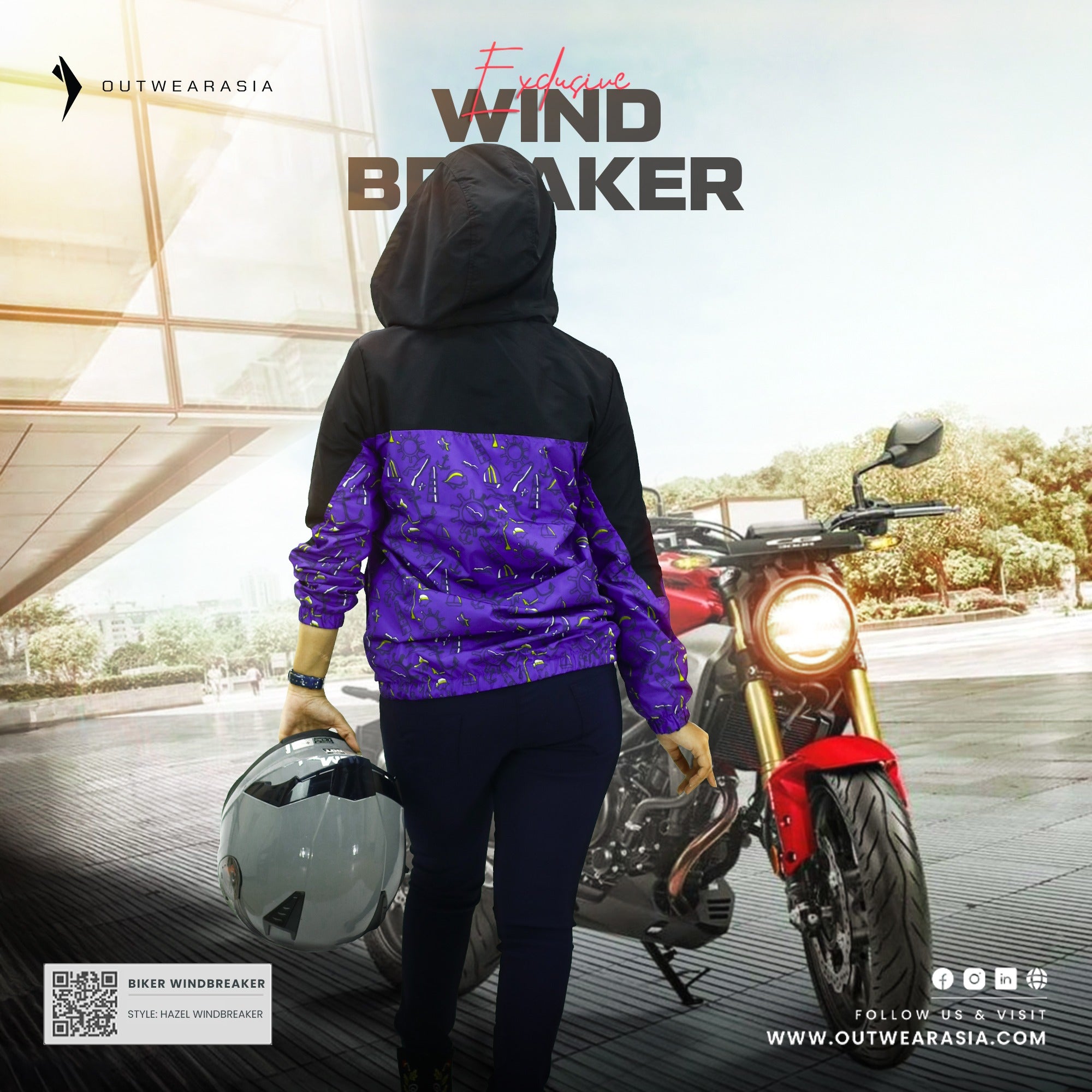 Outwear Ladies High Quality Premium Windbreaker For Lady Biker Hazel-Pearly Purple